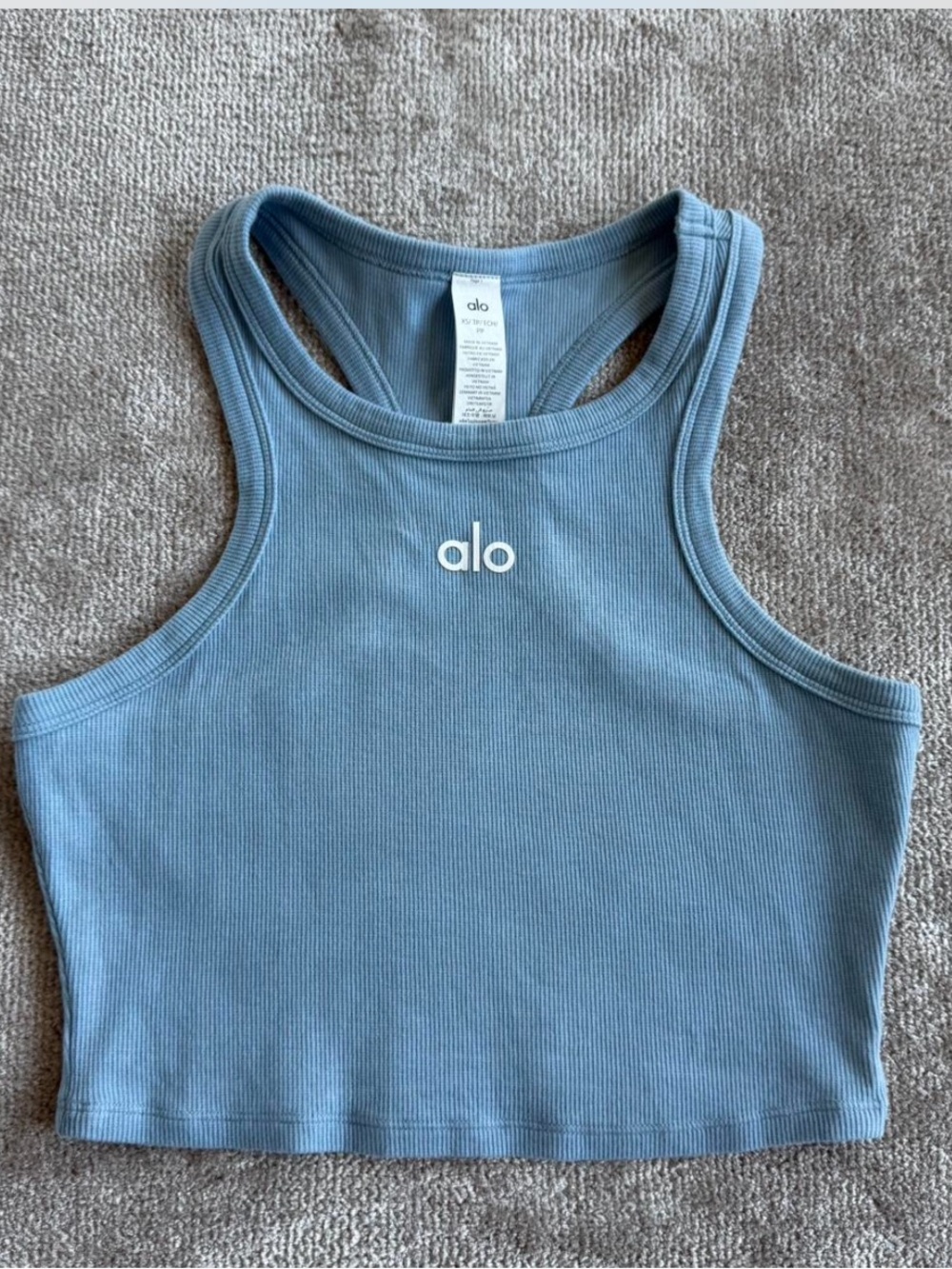 ALO Yoga Aspire Cropped Ribbed Tank Top Celestial Blue - XS